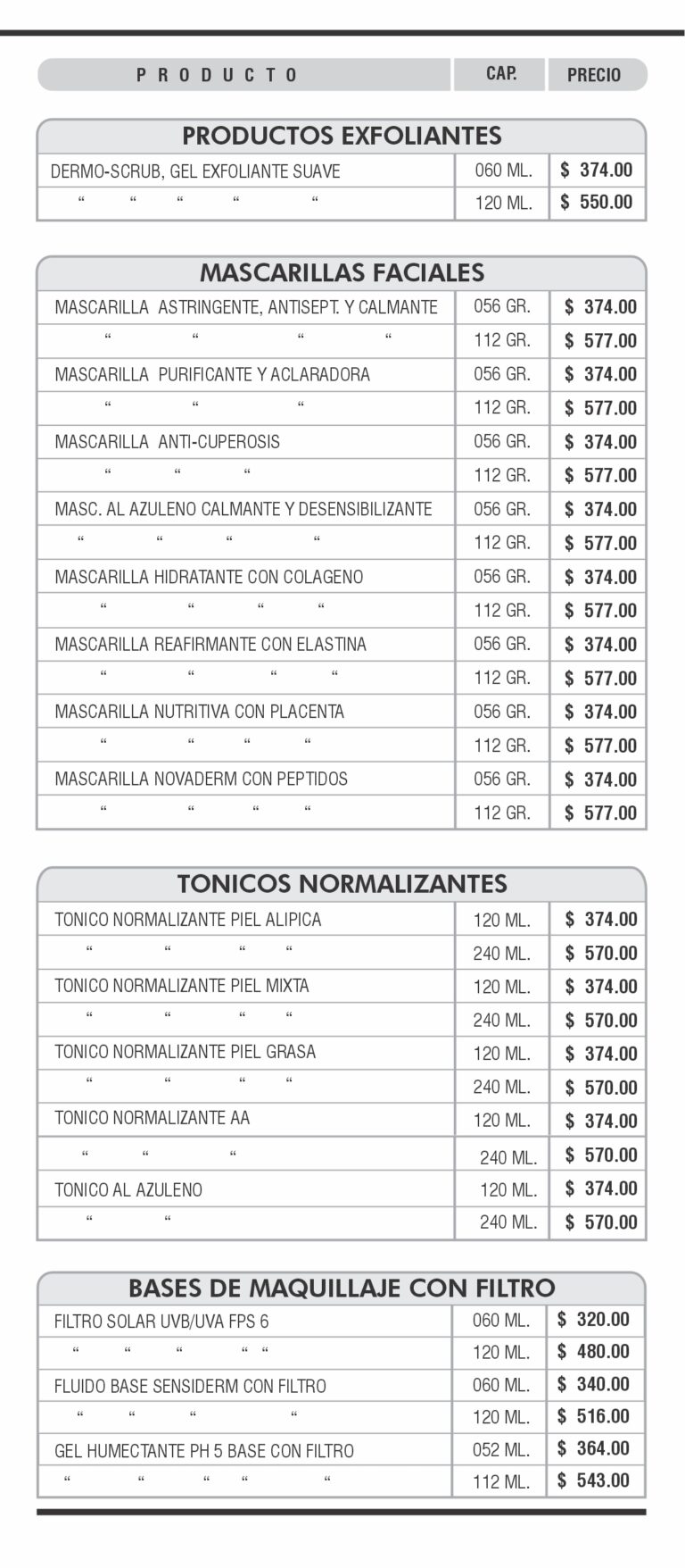 lista de precios cabina publico